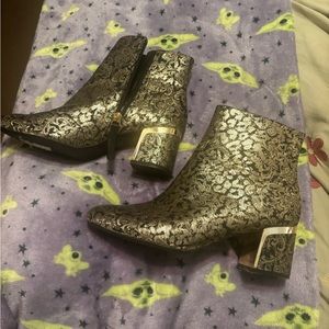 DKNY gold and black lame’ fabric ankle boots.